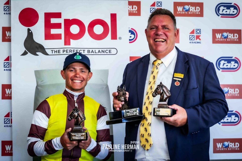 Jockey Richard Fourie and trainer Alan Greeff.