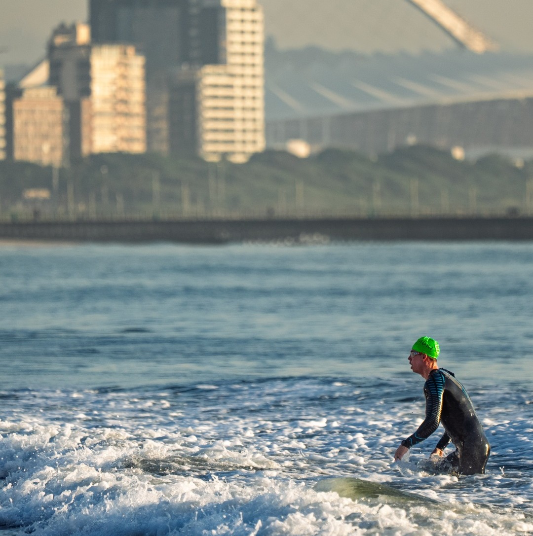 A man swimming.