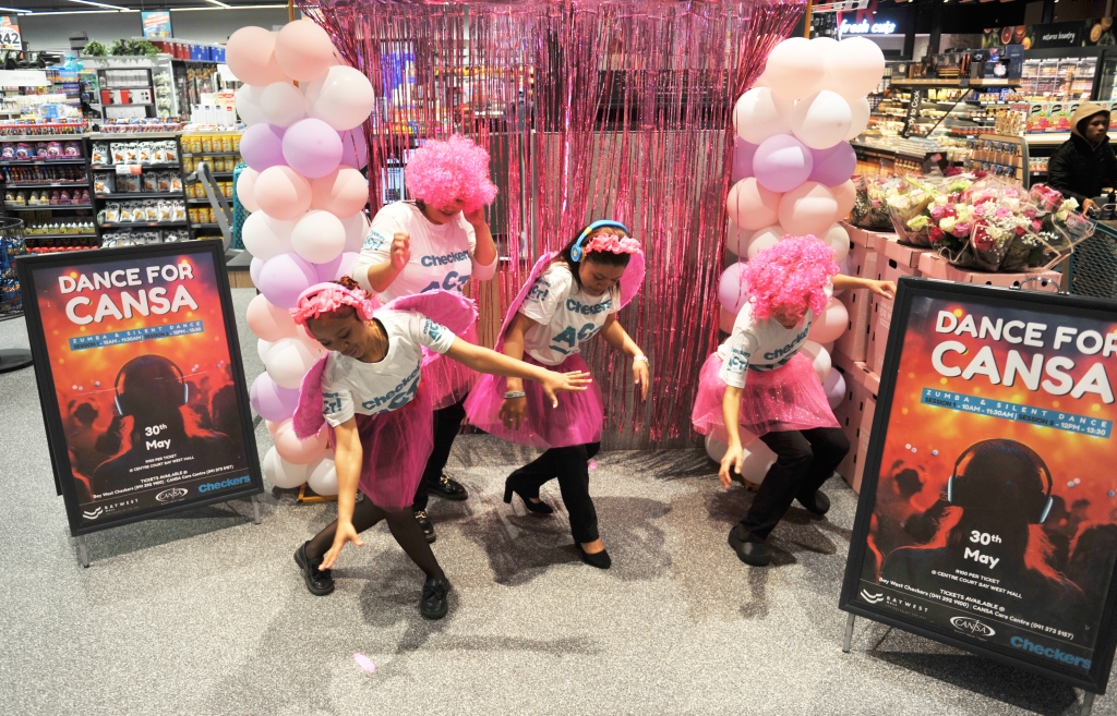 Pictured are staff participating in the Checkers' stores Dance for CANSA.