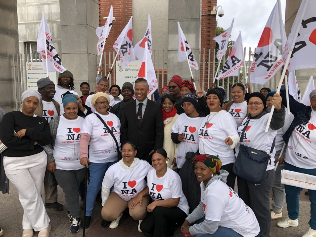 National Alliance President, Gary van Niekerk with his supporters outside of court.