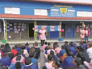 Teachers at school in Parkwood dress up in pink to raise awareness around breast cancer