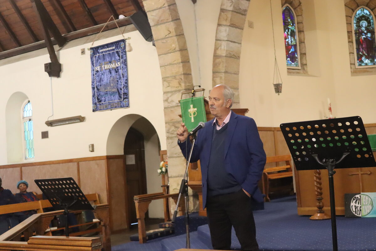 Rector of St Thomas' Anglican church, Rondebosch Rev Claire Nye Hunter, Christo Brand and church warden Lucia Earl at the 