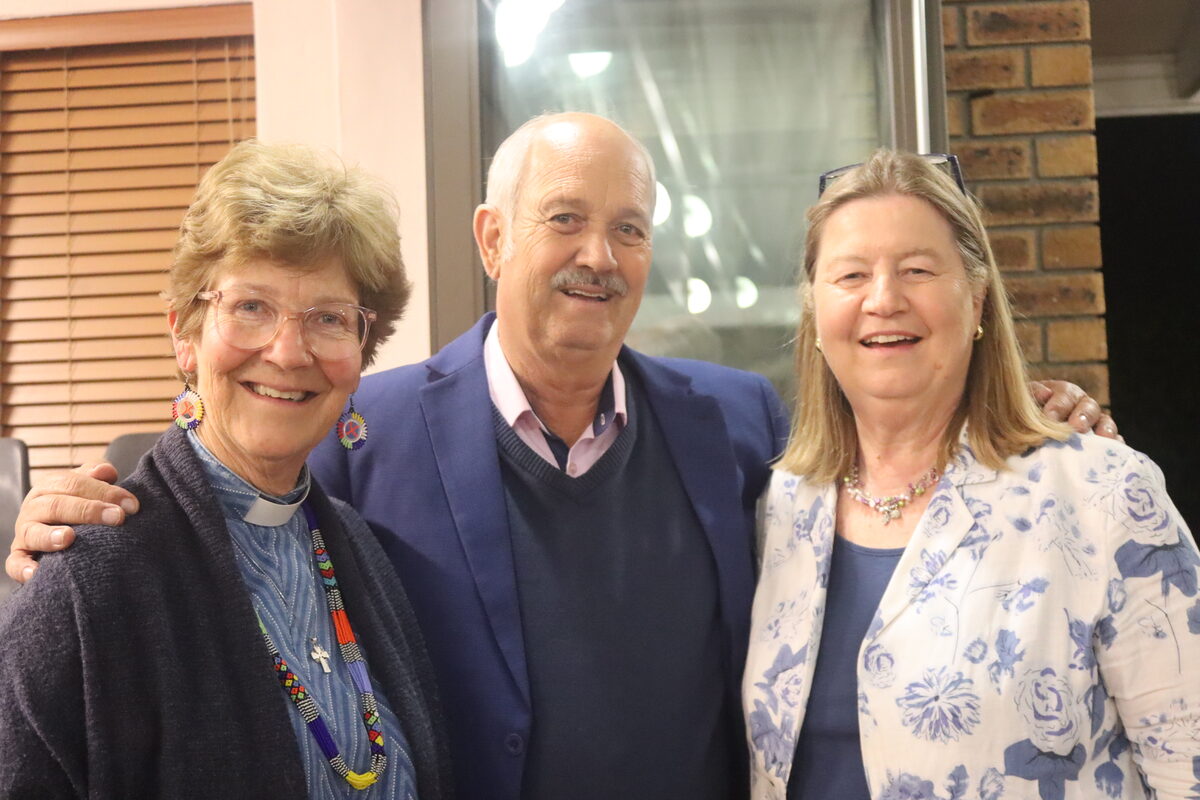 Rector of St Thomas' Anglican church, Rondebosch Rev Claire Nye Hunter, Christo Brand and church warden Lucia Earl at the "Mandela , my prisoner, my friend" talk at the church