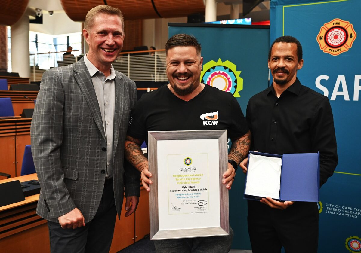 Kyle Clark, chairman of Kirstenhof Crime Watch, photographed after winning the City’s Neighbourhood Watch Member of the Year award.
