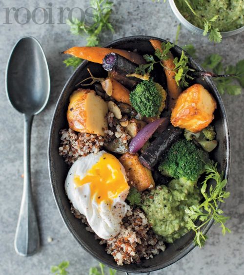 Quinnoa-groentebakkie en broccoli-pesto