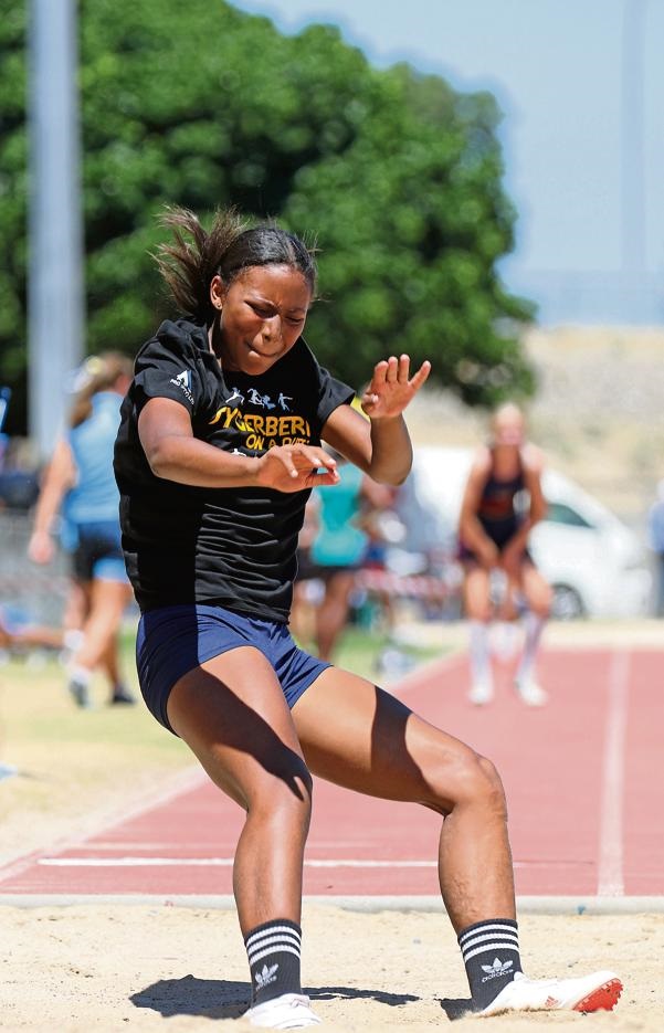 Kelsey Sampson het tweede gekom in die verspring v