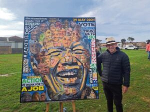 Artist creates Mandela portrait using faces of current political leaders