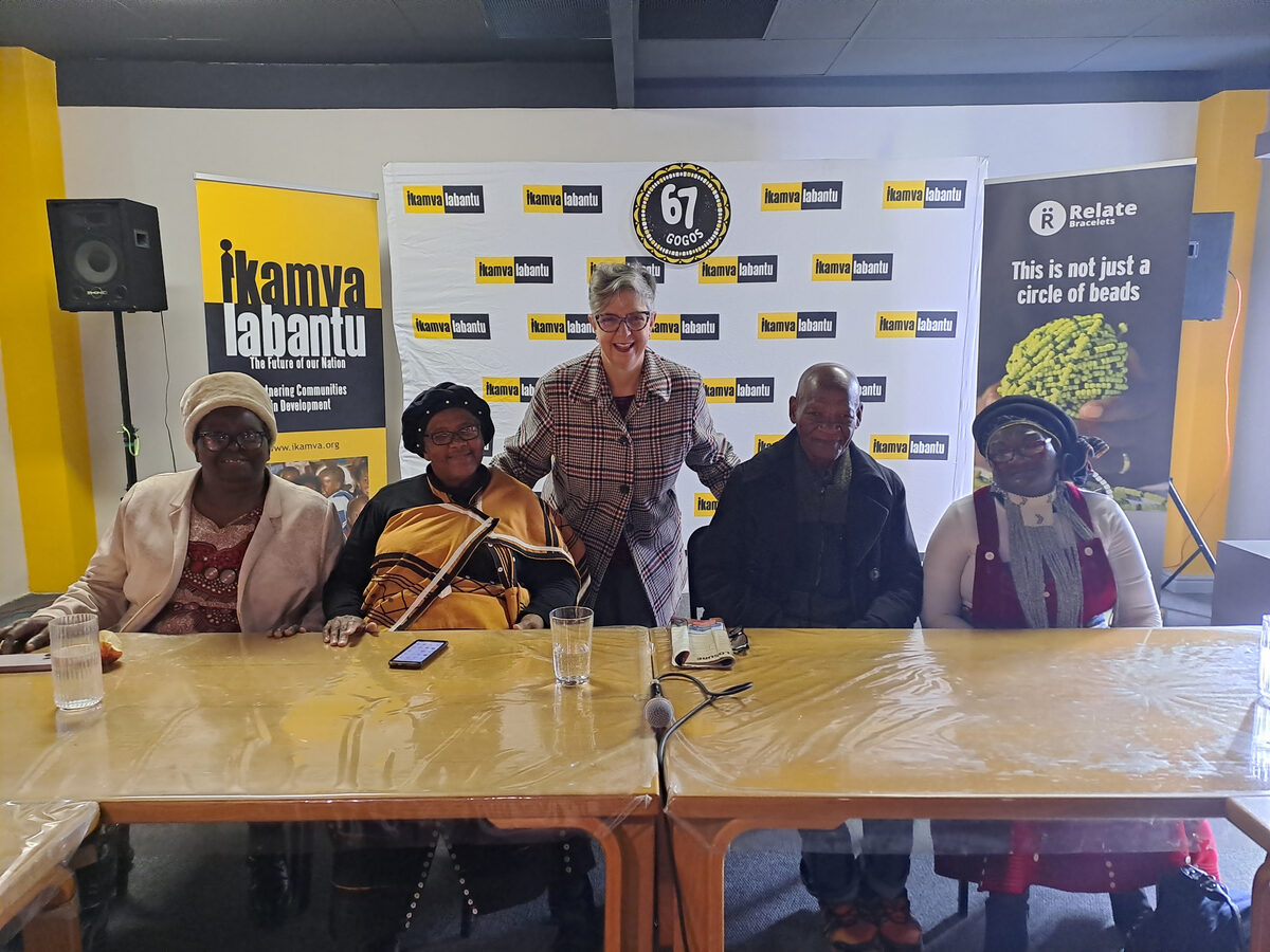 Adele Camerena of Spectacle World with beneficiaries of Ikamva Labantu.