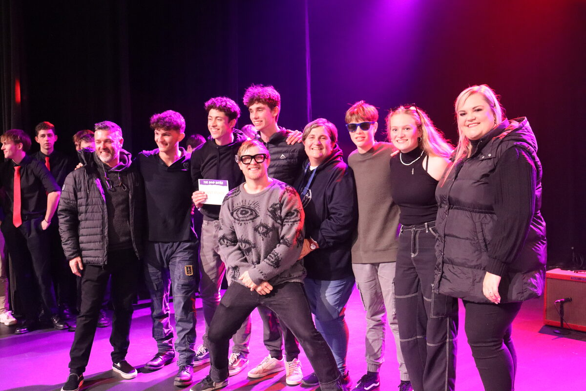 The Band Battle winners, Another Loud Thursday from Parel Vallei, won R10 000 and will be performing at the opening of the Groot Phesantekraal Shopping Centre. From left are Riaan Stroebel (executive head at Curro Durbanville High), Zanday Keyser, Nathan Chilcott, Ross Stone, Isa Swanepoel (headmaster at Curro Durbanville High), Aaron Chilcott, Nina Strydom and Diandri Ehlers (activations manager from STADIO). In the centre is Francois van Coke.