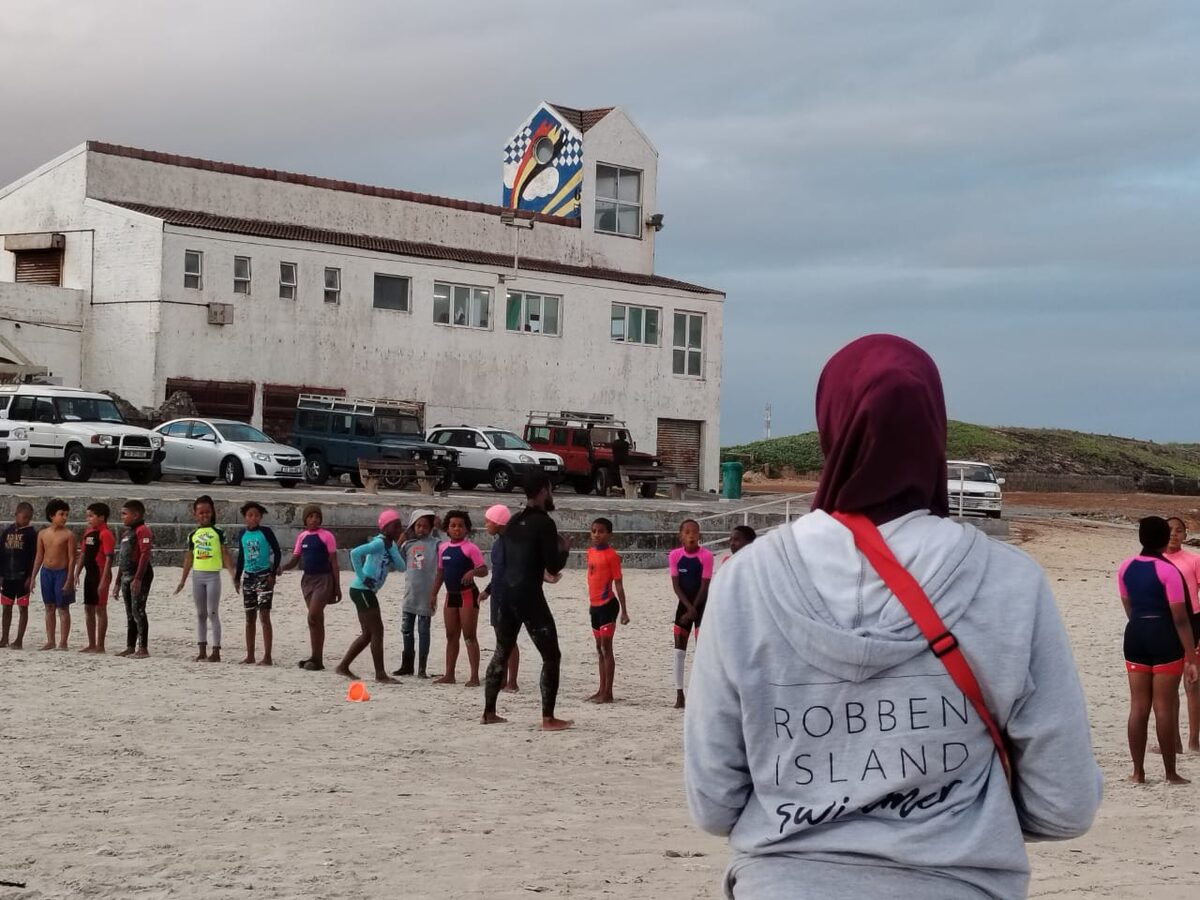 Omar and Shehaam Nordien take nippers through their paces at Strandfontein Pavilion.