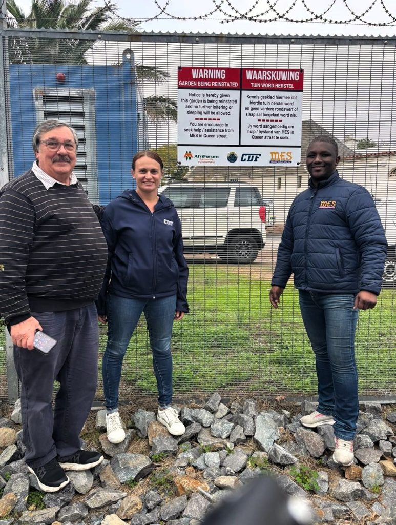 On the newly renovated pavement next to the Durbanville police grounds  are (from left)  Richard Downing (chair of the Durbanville CBD Watch), Jo-Anne Kotze (marketing officer at CDF) and Earl Jansen, MES outreach officer.