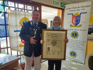 Glenda Hon continues as De Grendel Lions Club president