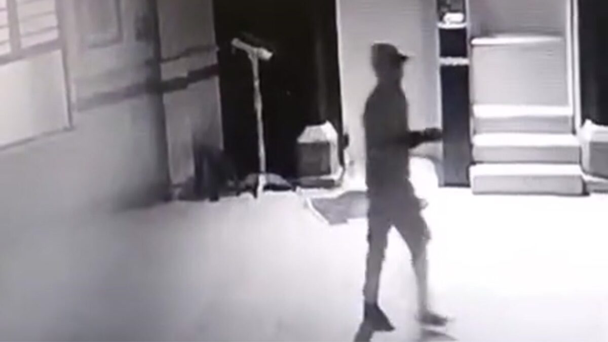 A still taken from Masjiedul Bahr’s camera feed of a burglar moving around the sacred area of the mosque.