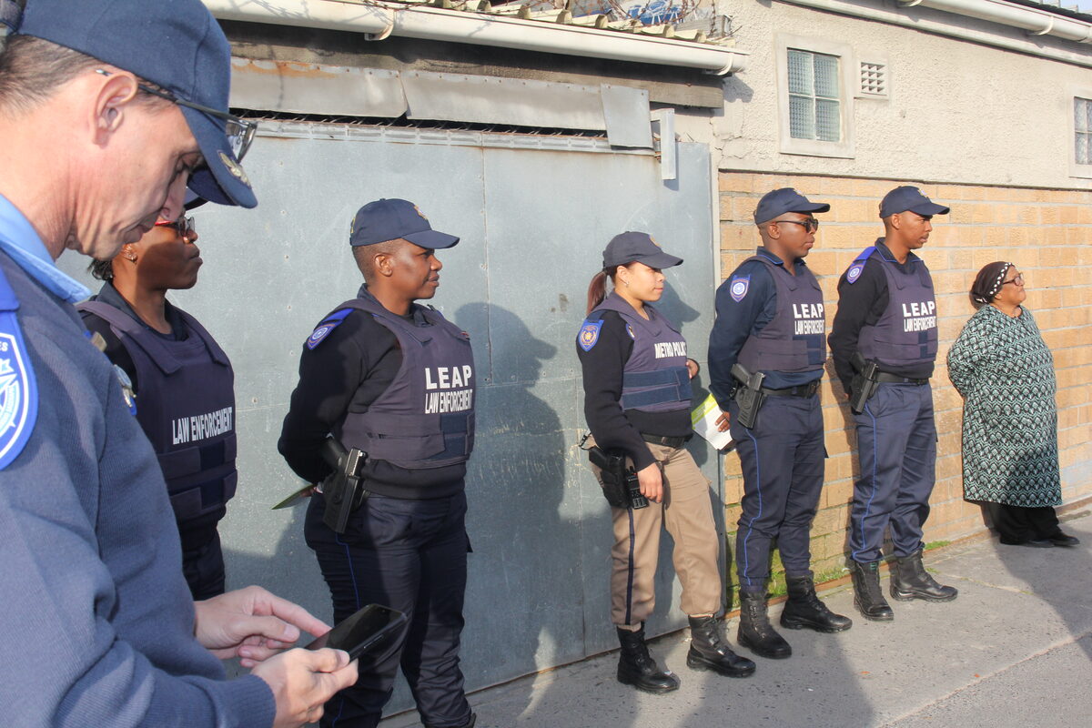 Leap officers accompanied a pamphleteering walk in Beacon Valley on Wednesday.