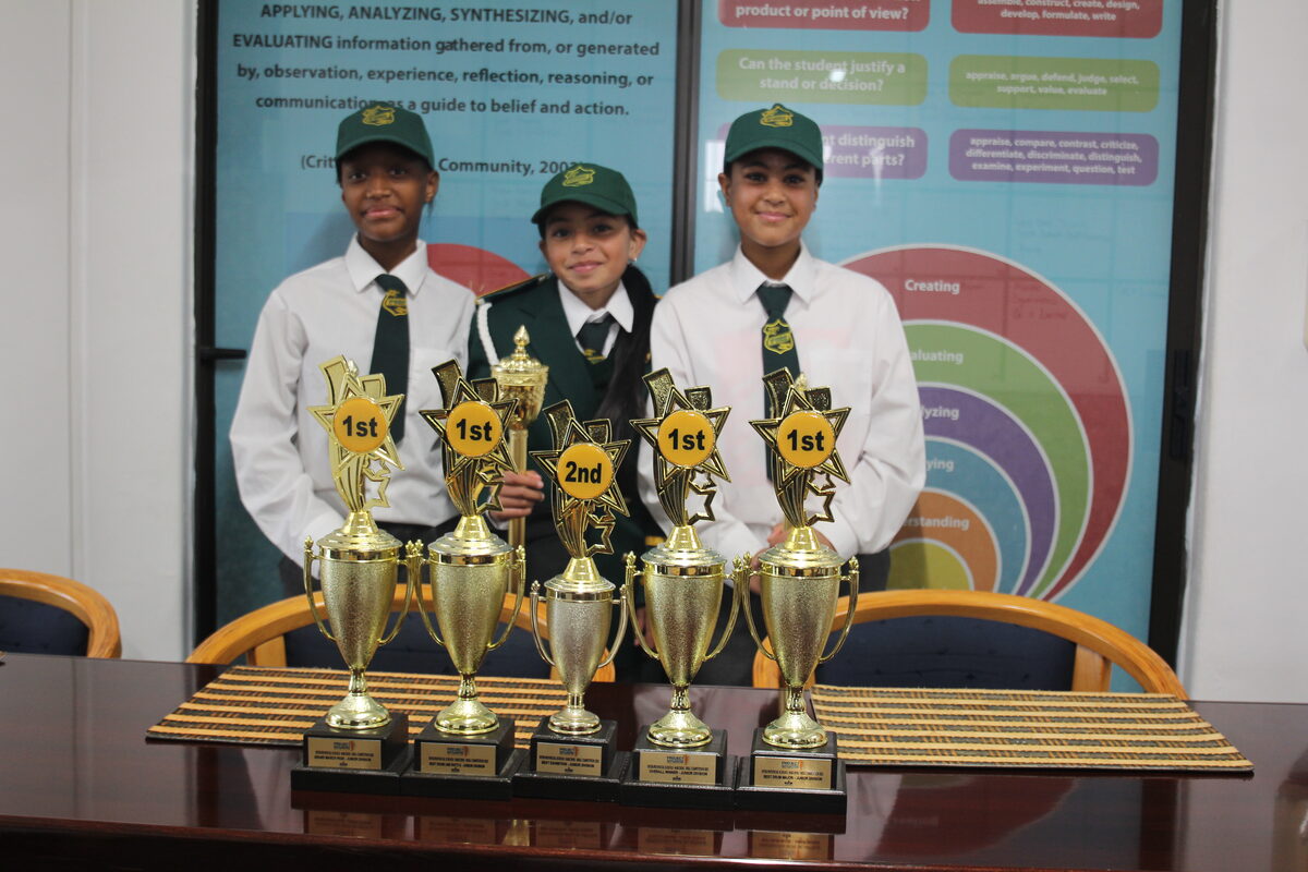 The West End Drilling Squad’s drum majors Cayden Hess (13) from New Woodlands, Amarah Akiemdien (11), from New Woodlands and Lyla-Leigh Davids (13) from Lentegeur.