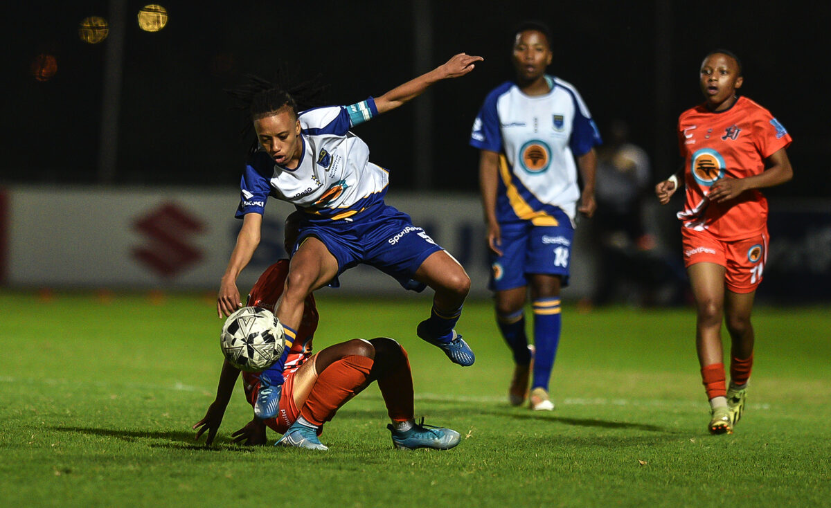 UWC captain Tiffany Kortjie during the Varsity Sports Women's Football final between UJ and UWC on Monday, 19 September at UJ Stadium. Kortjie scored the decisive goal in the 46th minute to secure the treble for the Western Cape side. Photo: Catherine Kotze/Asem Engage