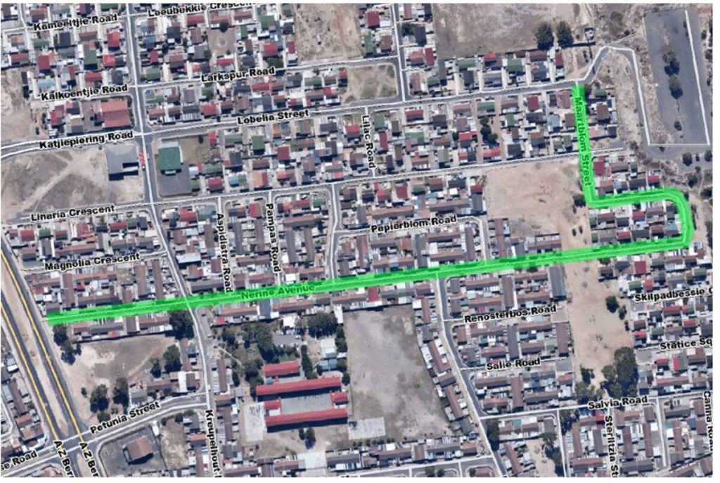 A map of the section of Lentegeur that will be affected by road resurfacing.