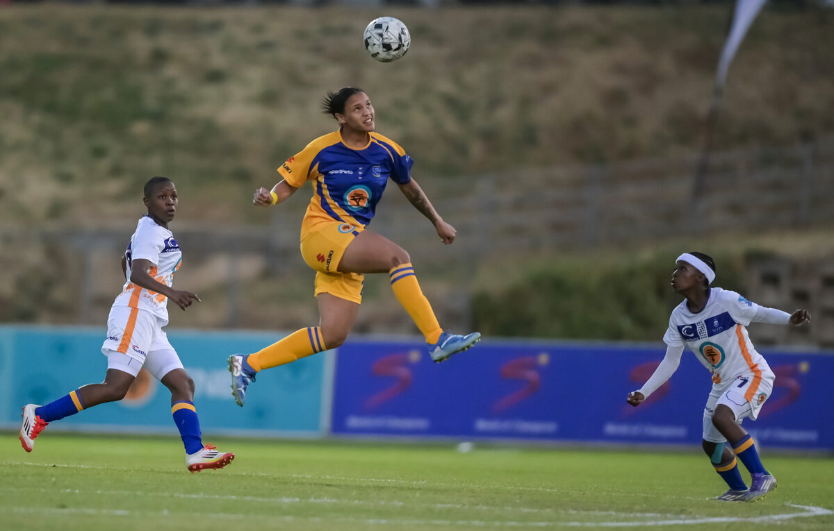 Chelsea Daniels of UWC in action during Monday's semi-final against Wits at UJ Soweto Stadium. The defending champions secured a 1-0 victory to book their place in Friday's final. Photo: Christiaan Kotze/ASEM Engage