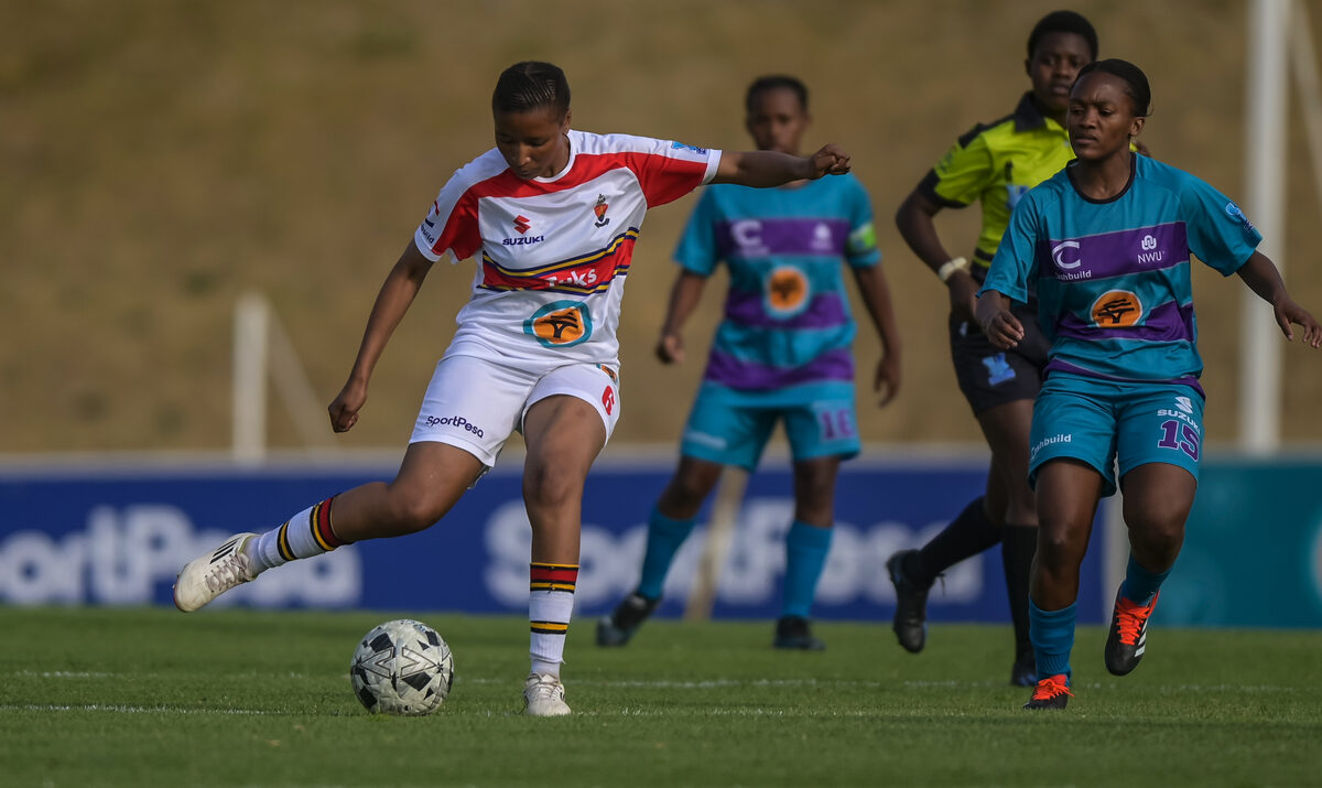 Nonhlakanipho Lucy Filand of UP-Tuks during their 2-1 playoff victory over NWU at UJ Soweto Stadium. Tuks finished fifth after recovering from a difficult start to the campaign. Photo: Christiaan Kotze/ASEM Engage
