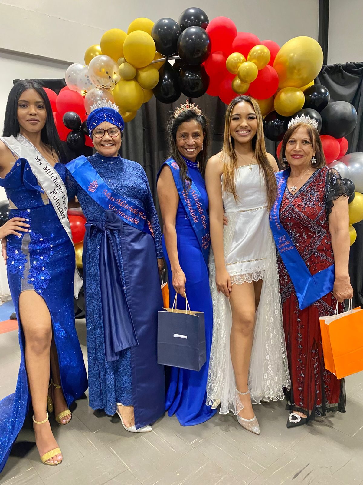 From left are Celita Jenecker, first princess Naeemah Mallick, queen Antoinette Paulse, Kayla Jenecker and second princess Sonia Naidoo.