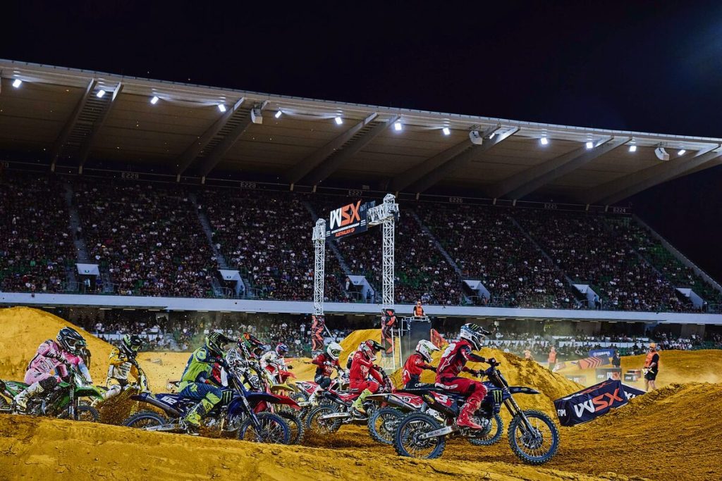 Photo of supercross riders in action.