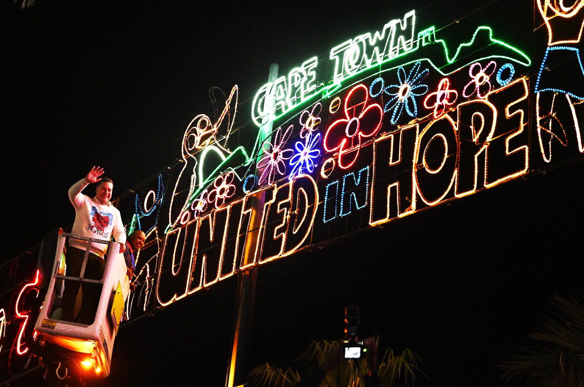 Photo of Mayor Geordin Hill=Lewis and the festive lights