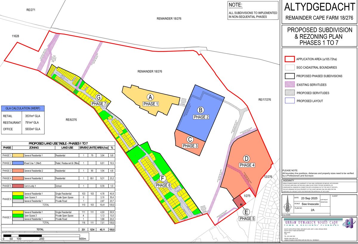 The proposed layout, subdivision and rezoning of alternative 3. Graphics: URBAN DYNAMICS, 2025