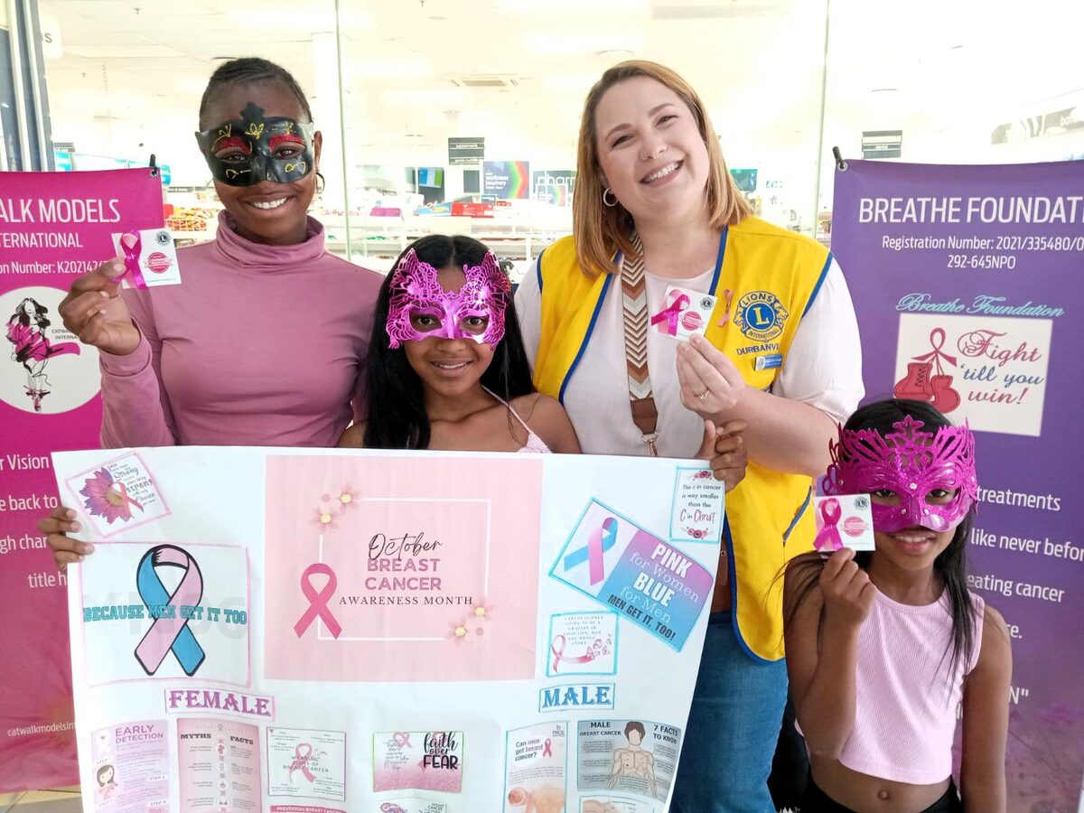 Danielle Cronje, president of Durbanville Lions Club, is with (from left) Precious Majeke (14), Naylah Swarts (10) and Emmarine Collins (7).