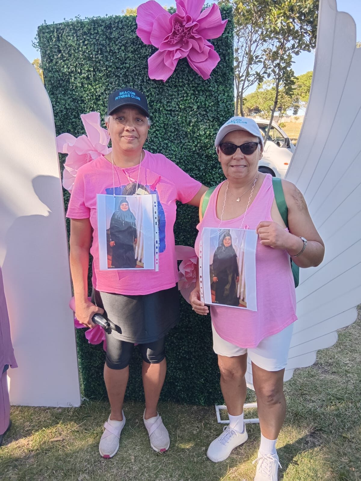 Melvina Ferndale and June Jansen of the Beacon Valley Fitness Club walk on behalf of their friend Rukaya Fortune who is being treated in hospital for cancer.