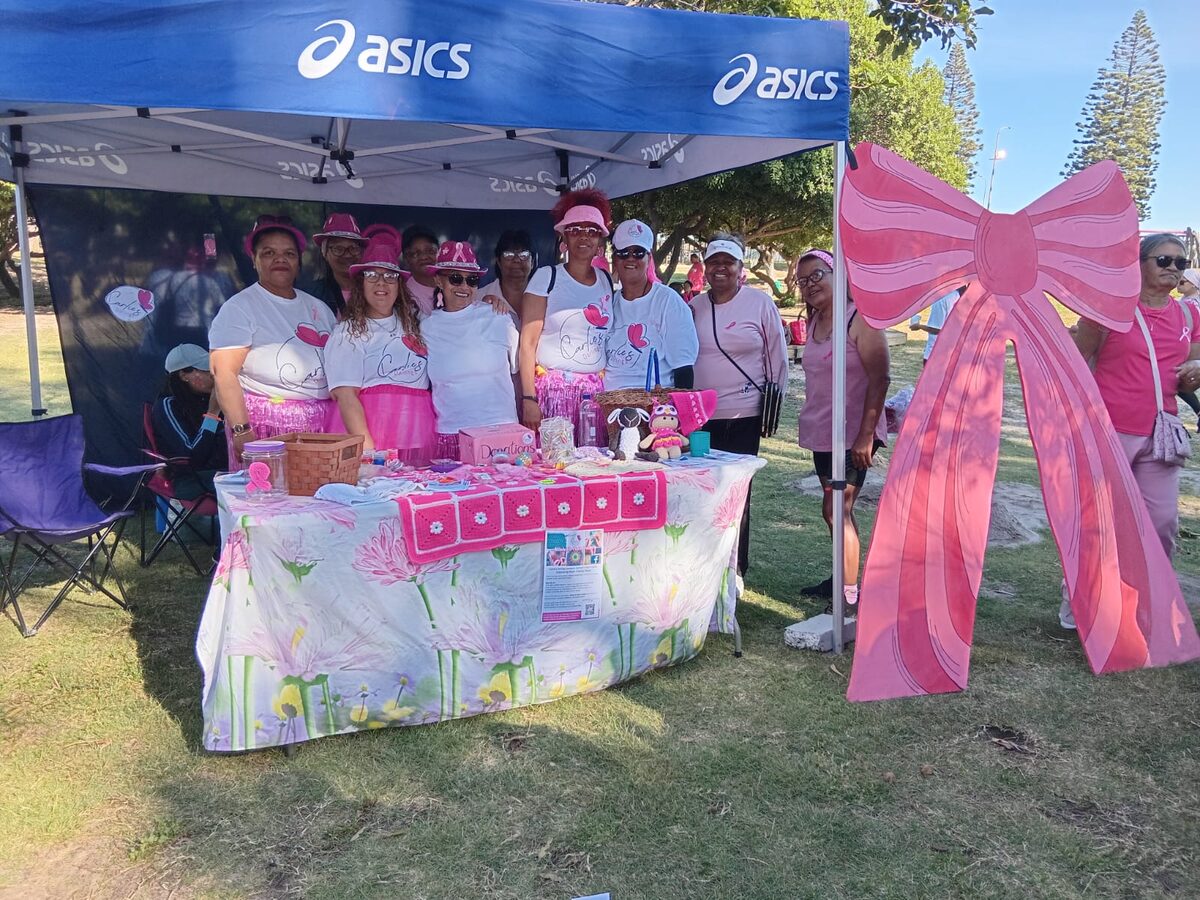 Raffia skirts, glitter hats and big pink ribbons were the order of the day at the Cancer SA gazebo.
