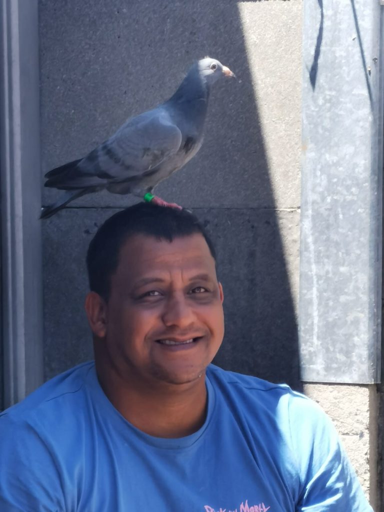 Faizel Flowers with the bird that was "in love" with him.