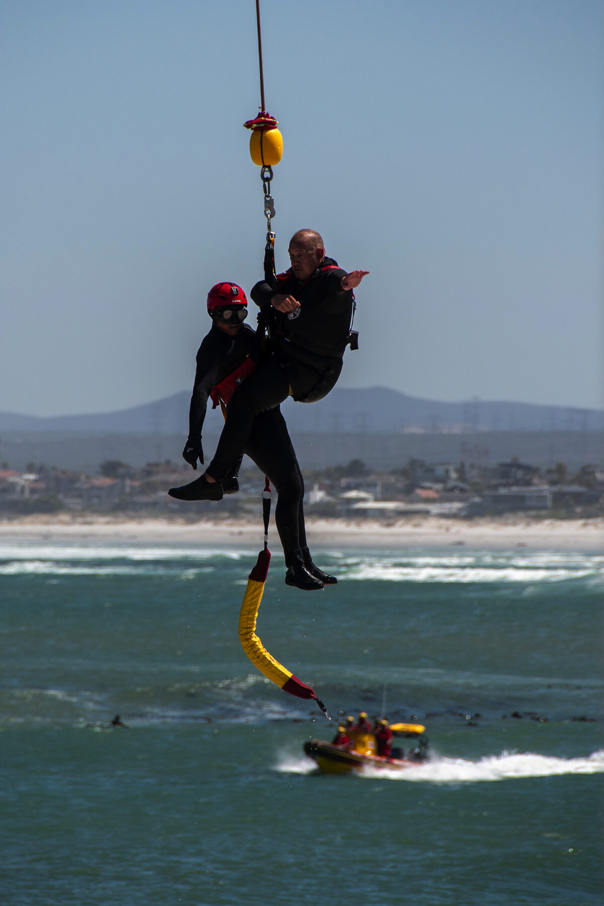 The Western Cape Health Services festive season launch at Melkbosstrand included a rescue training session with the Skymed helicopter and the Rescue vessle Rotary's Gift. Photo: Andrew Ingram / NSRI