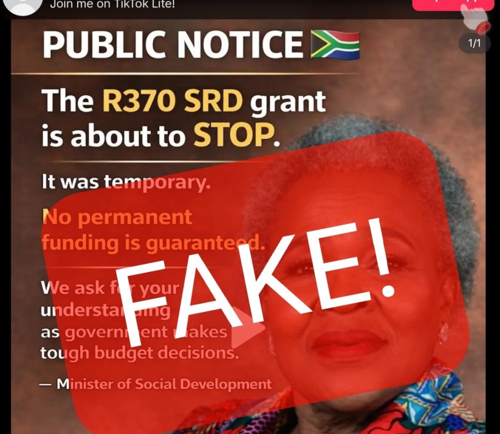 The government says a story saying that some social grants will be cancelled is fake news. 
