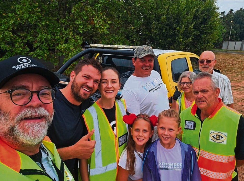 The volunteers who took part in the clean-up are (from left) Owen Fair, De Wet and Mirieke Raubenheimer, Charl du Plessis, Cathy Pretorius and Geoff Snyders, chair of Racecourse Neighbourhood Watch. In front are Lilly and Olivia du Plessis and Johan Mathee, vice-chair.