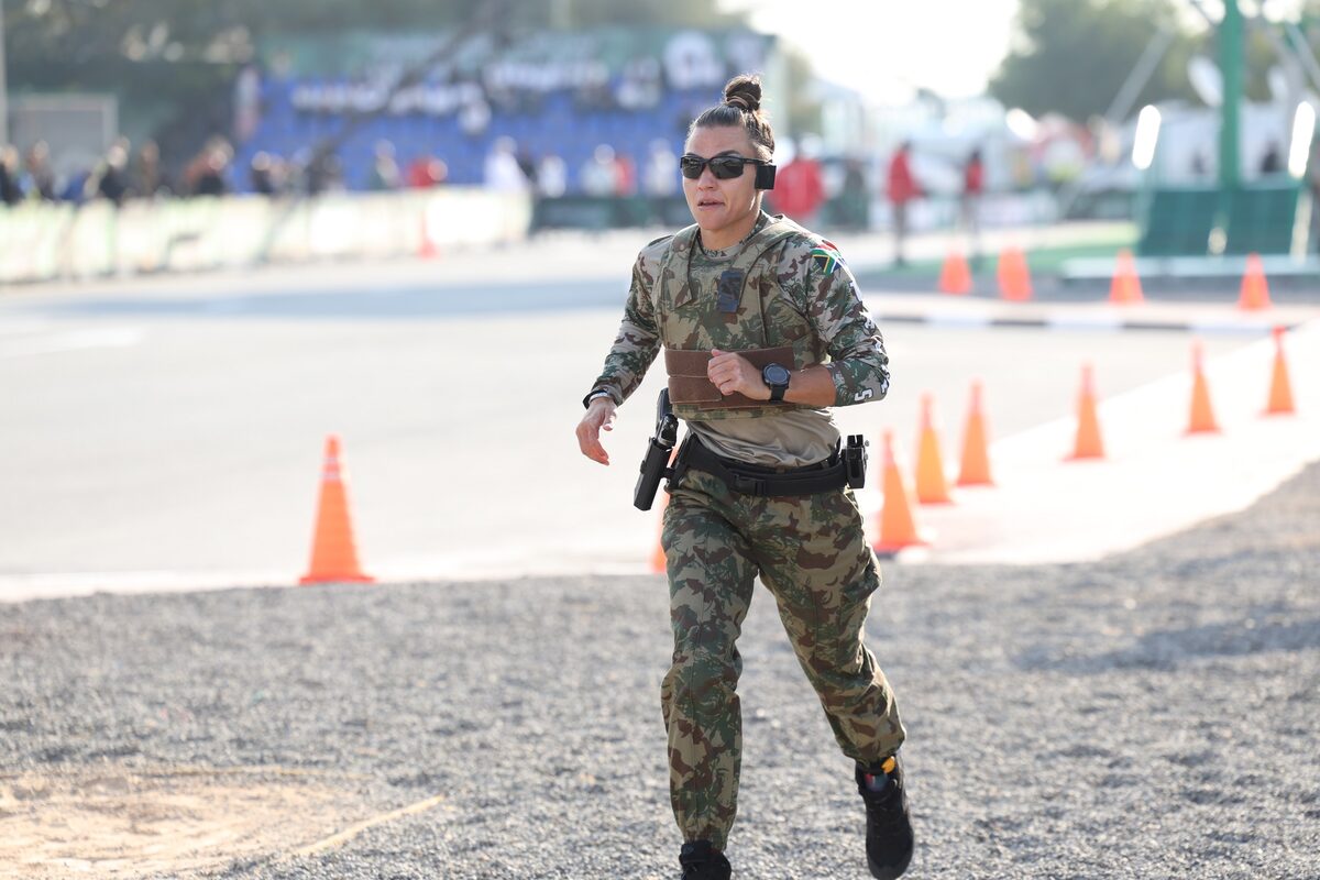 A swat team member going through her drills.
