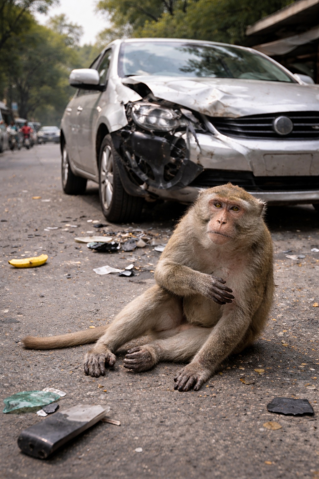 Monkey and car accident