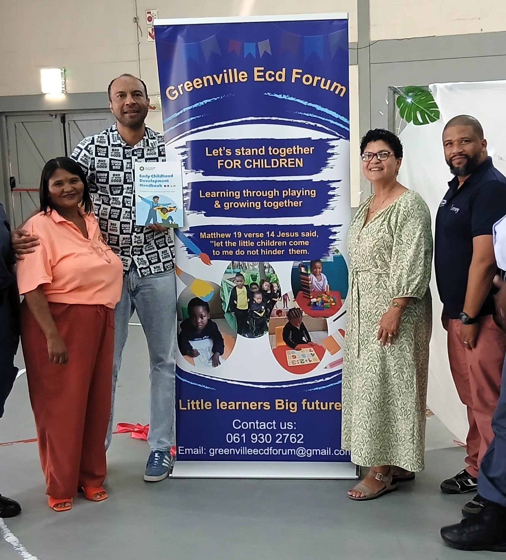 Here at the launch of the Greenville ECD Forum are roleplayers, (from left) Getruida Maartens (chair: Greenville ECD Forum), Wilmot Arendse (City of Cape Town) , Loretta Loggenberg (principal: Fisantekraal Primary School) and Leroy Matroos (ECD consultant) .