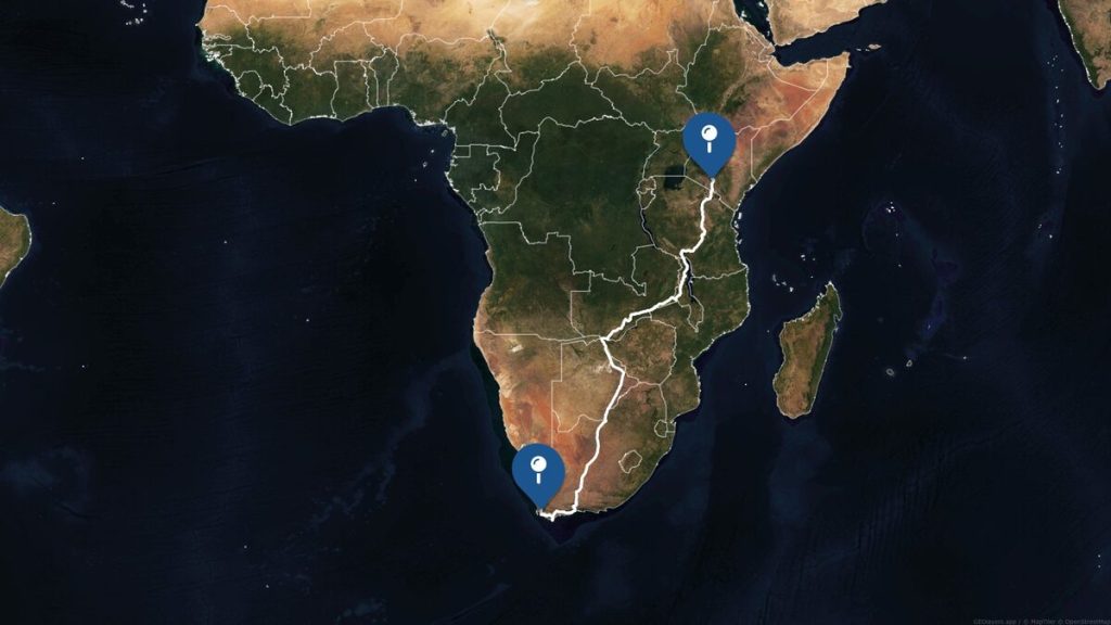 The route the team drove.