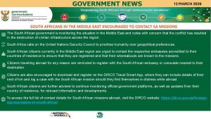 SA government urges citizens in Middle East to contact missions