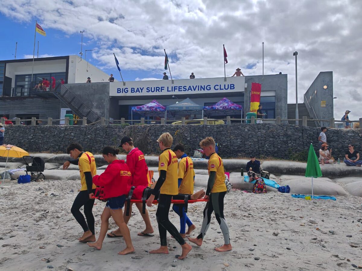 The Big Bay Surf Lifesaving Club's lifeguards during a training session.