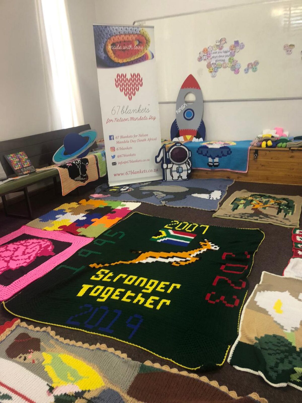 Some of the blankets knitted by the women