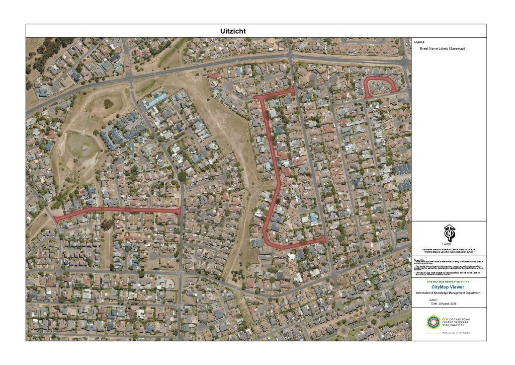 Roadworks are planned in Geneva Crescent, Marco Close and Valencia Street in Uitzicht, Durbanville.