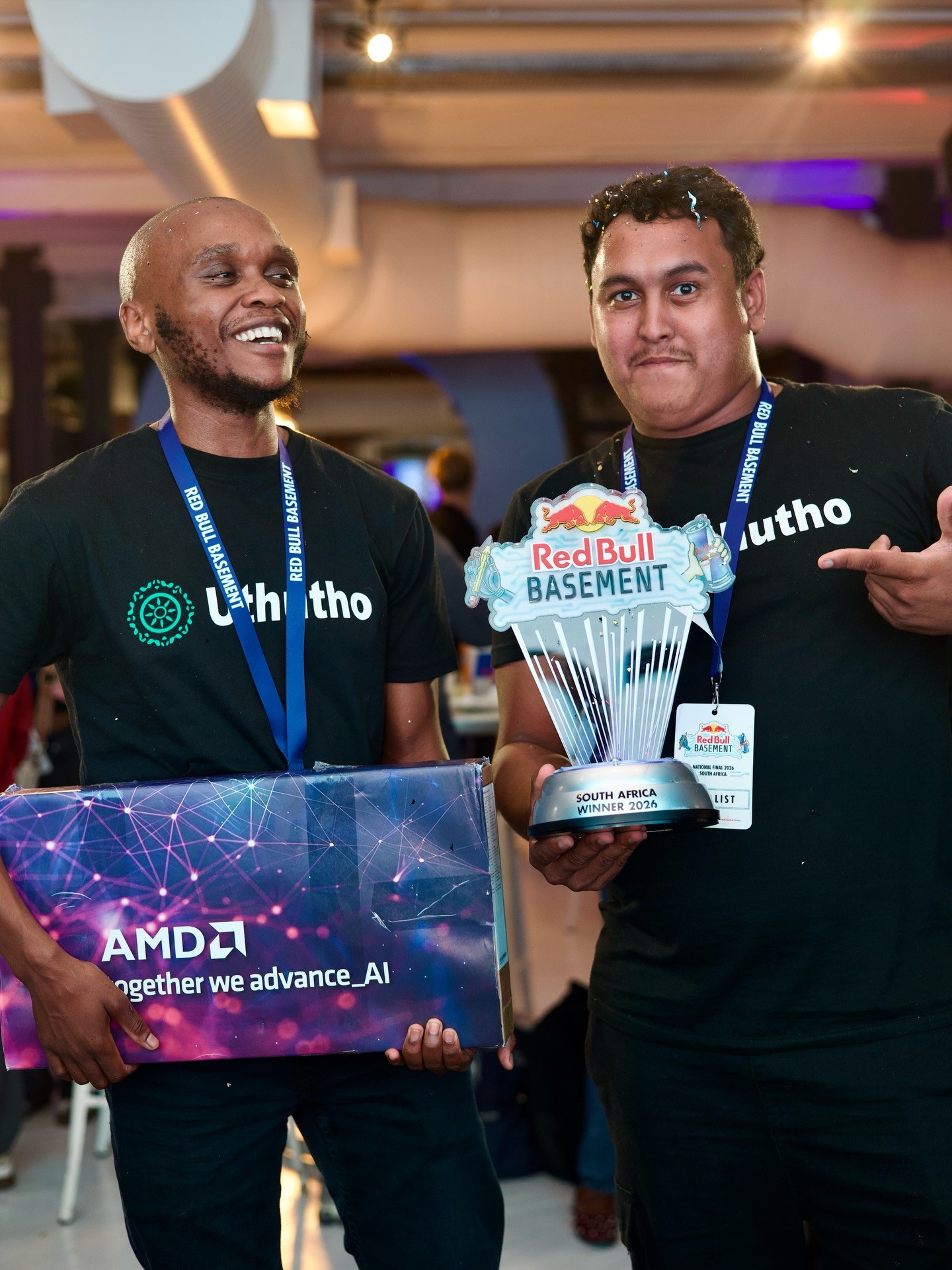 Makhi Mangxola and Shaqeel Less after they were announced as 2026 Red Bull Basement South Africa champs. They will be jetting off to the US to take part in the final leg of the 2026 Red Bull Basement competition in June.