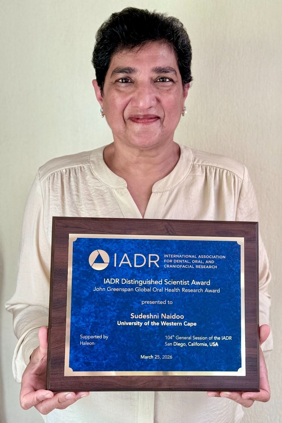 The US-based International Association for Dental, Oral, and Craniofacial Research (IADR) has named Prof Sudeshni Naidoo as the 2026 recipient of the Distinguished Scientist John Greenspan Global Oral Health Research Award.