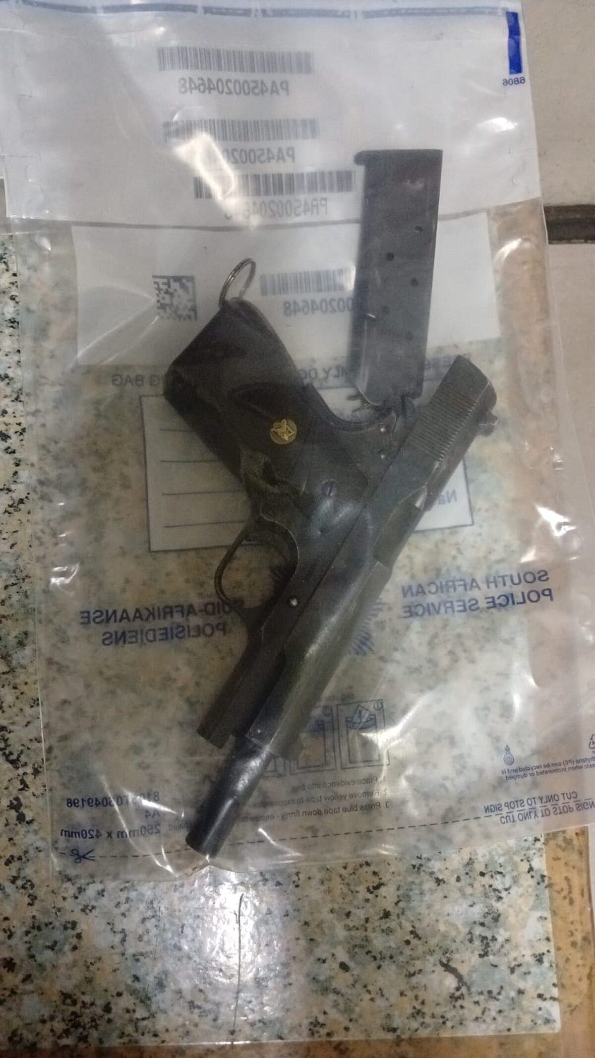 The 9mm pistol recovered by members of the Kraaifontein Crime Prevention Unit during the search
