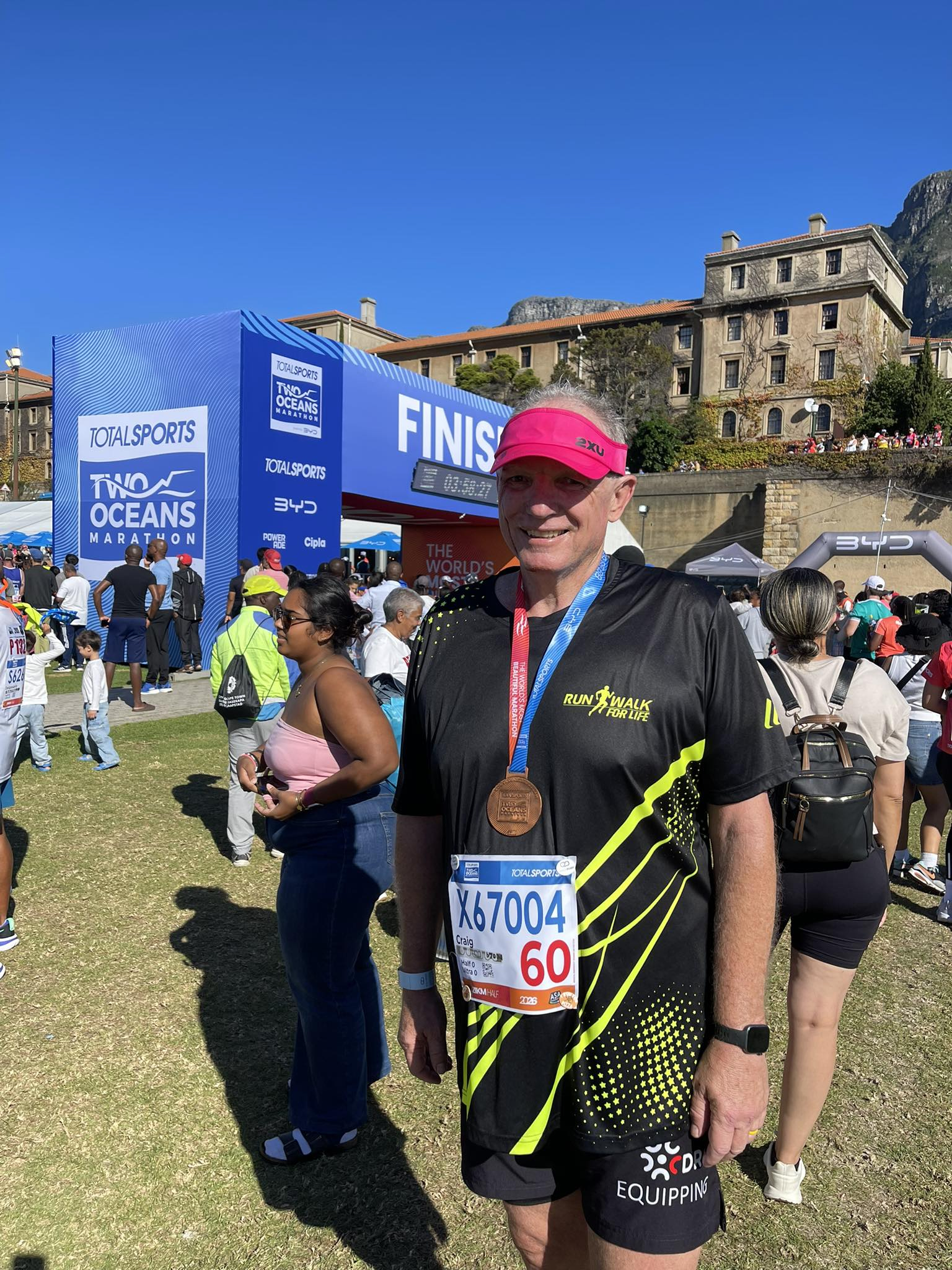 Craig Rowe at the finish line of the Two Oceans Marathon