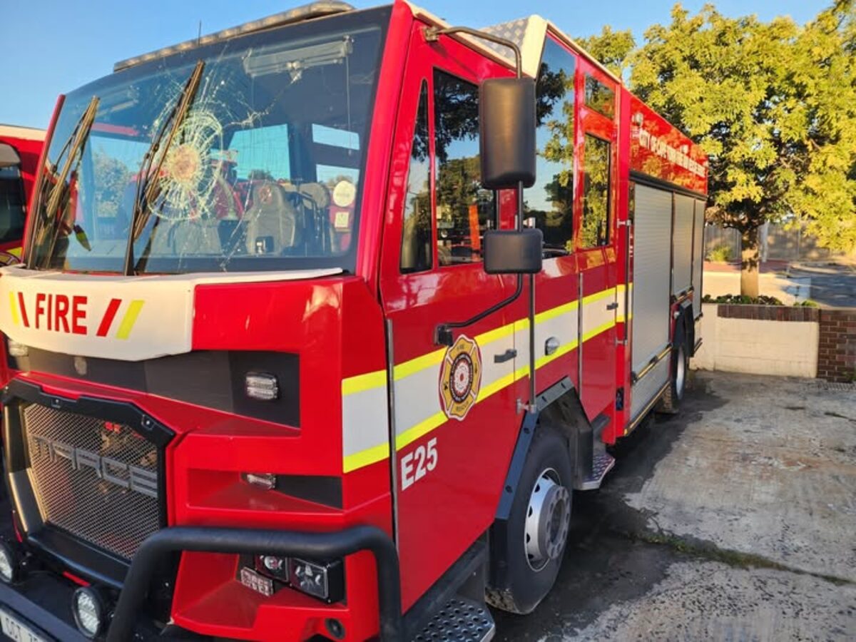 Fire truck attacked.