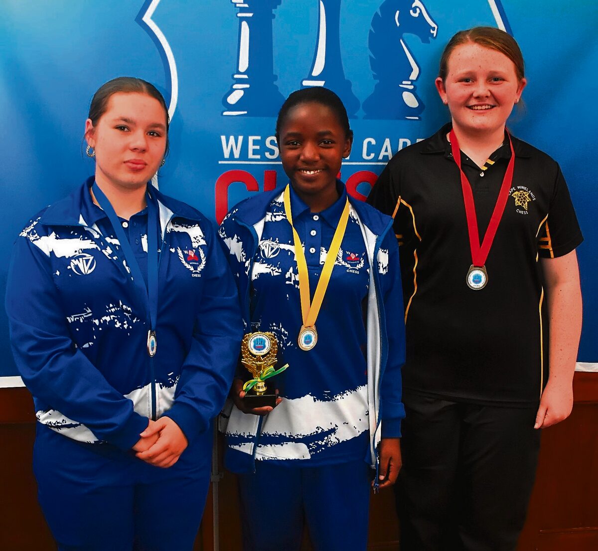 From left are Mila Snyman (second), Imkhita Joya (first) and Sophia Hagen (third).