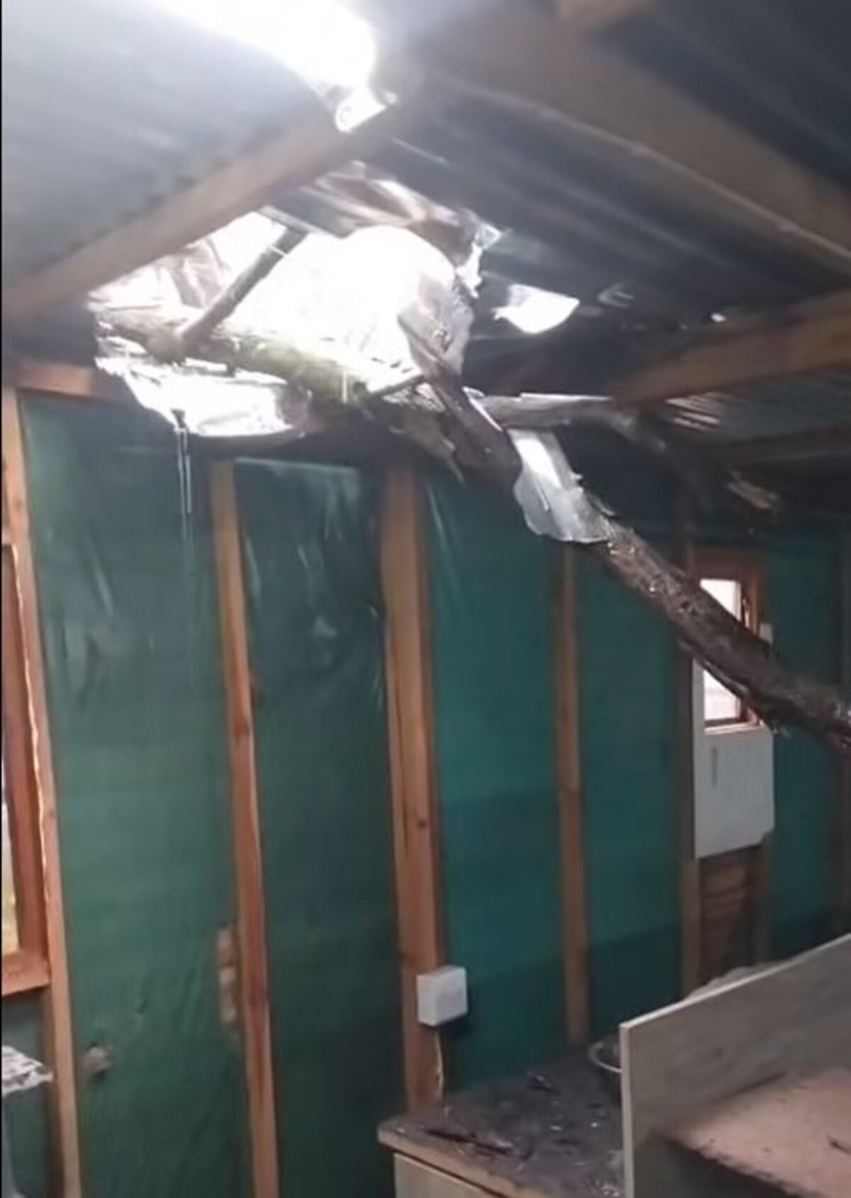 Fallen trees and collapsed roofing structures have caused major damage.