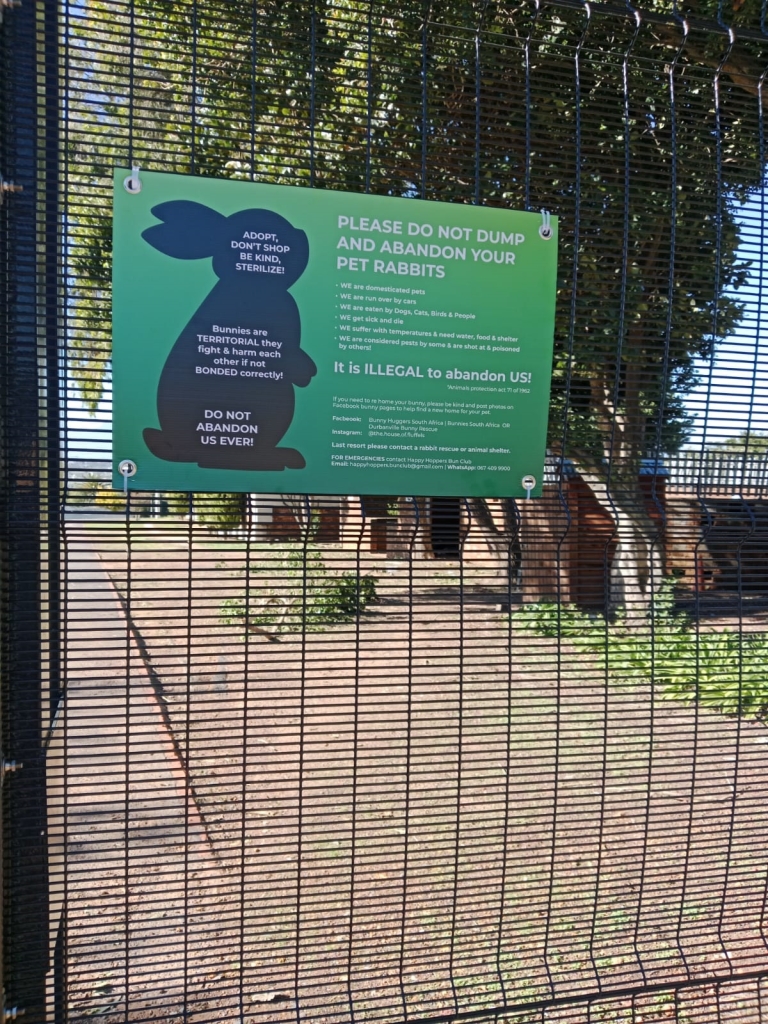 Signs to discourage the dumping of pet bunnies were put up at the Durbanvile cemetery.